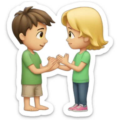 A boy saying sorry to a gir with his hands join sticker