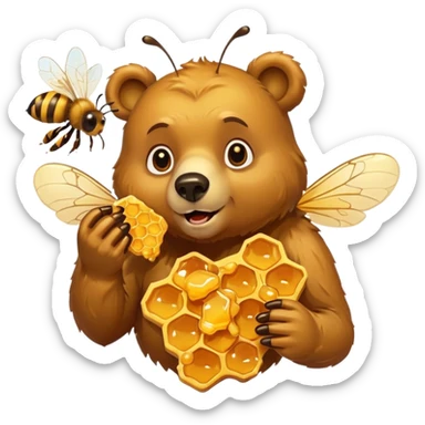 bear eating honeycomb with bees flying around sticker