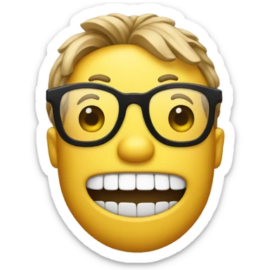 nerd emoji with buck teeth holding up their glasses sticker