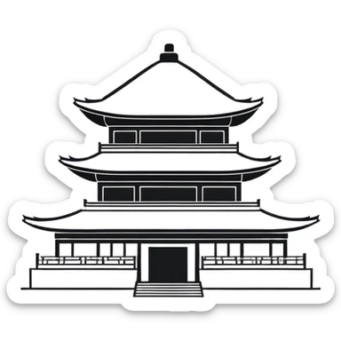Ultra minimalist Chinese building icon, single-color silhouette, very simple outline sticker