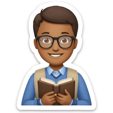 Nerd man wearing glasses with the book and computer sticker
