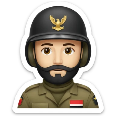 surrenders, depicts an Iraqi soldier from 1980, with a beard, in a helmet, a helmet "WITHOUT" insignia, with a balaclava, with sad eyes and both hands raised up sticker