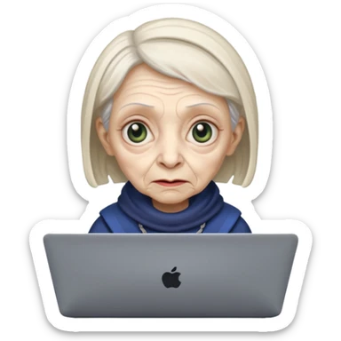 old lady alien with only gaming laptop. sticker