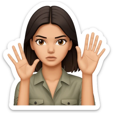 kendall jenner looking anoyed and showing her palm signalising stop sticker