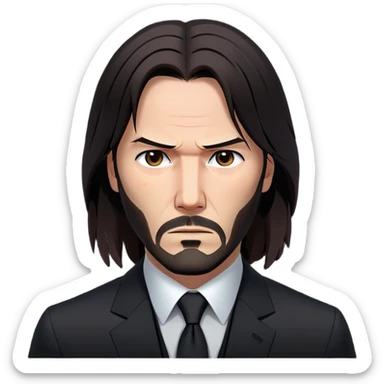 John Wick character with long dark hair, black suit, and serious expression sticker