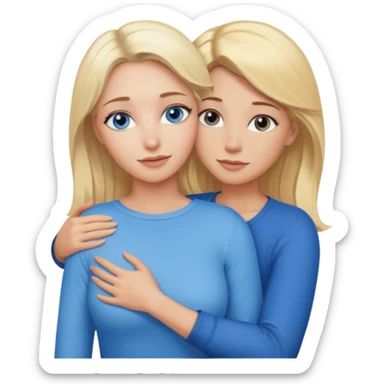 Sexy blue-eyed young woman with blonde hair hugs a middle-aged brown-eyed blonde woman sticker