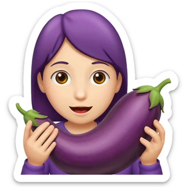 A person eating an eggplant sticker