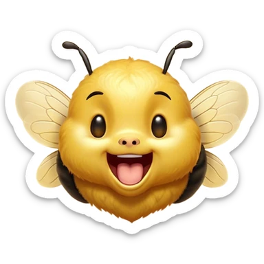 Cinematic Adorable Yawning Bee Portrait Emoji, Head tilted slightly with a dramatic, wide-open yawn, showcasing a tiny, fuzzy body with gently drooping wings and sleepy, half-closed eyes, Simplified yet irresistibly cute features, highly detailed, glowing with a soft, cozy golden glow, high shine, relaxed yet expressive, stylized with a dash of whimsical honey charm, soft glowing outline, capturing the essence of a drowsy bee that appears ready to stretch out for a nap! sticker