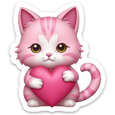 chibi anime pink cat holding a big heart sticker
