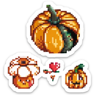 heart with a mushroom on one side and a pumpkin on the other sticker