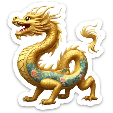 Golden Chinese dragon with floral pattern on its body  sticker