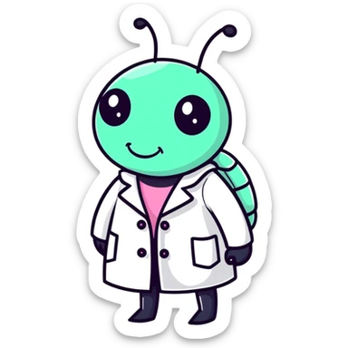 A cute beetle bug very girly looking colors wearing a lab coat ￼ sticker