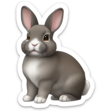 Netherland dwarf bunny with grey/brown fur and white nose and front of toes sticker