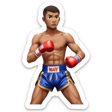 Muay Thai traditional – Cinematic Realistic Traditional Muay Thai Fighter, depicted in authentic Muay Thai attire with arm bands and shorts, poised in a dynamic fighting stance in a traditional Thai stadium, rendered with vivid textures and dramatic, high-contrast lighting that accentuates the art’s intensity. sticker