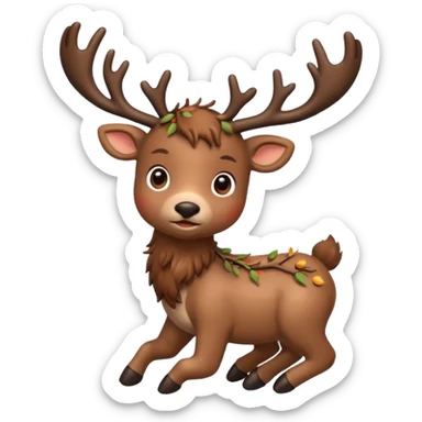 reindeer baby  cute, full body , branches stuck in head sticker