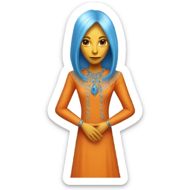 a orange alien woman full body in blue Romanov dress sticker