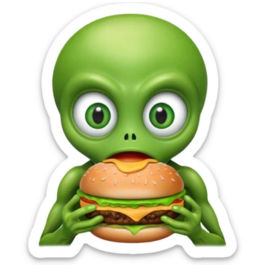 Alien eating a hamburger  sticker