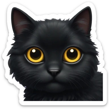 black fluffy cat with sparkling big eyes sticker