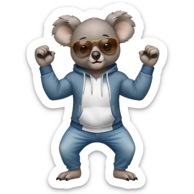 anthropomorphised koala, full body, wearing a hoodie and jeans, dark sunglasses, flexing muscles in a different pose sticker