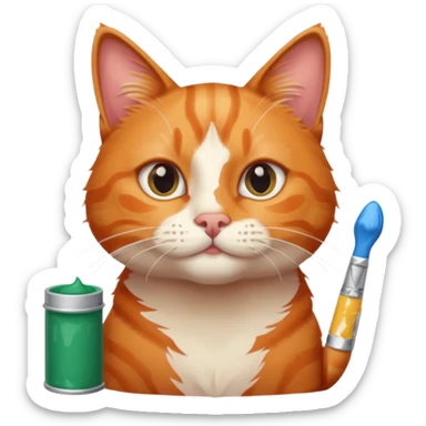 Chat roux avec tubes de peinture qui samuse sticker