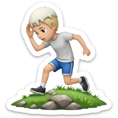 Person slipping on wet grass and hitting head on rock sticker