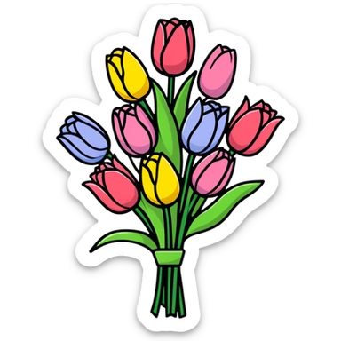 spring flower bouquet with colorful tulips and roses sticker