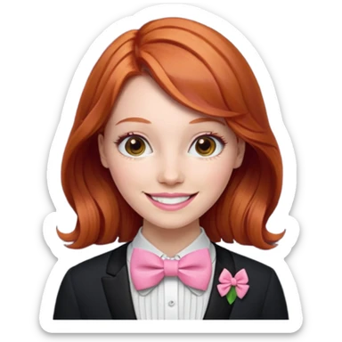 readhead woman with pink bowtie sticker