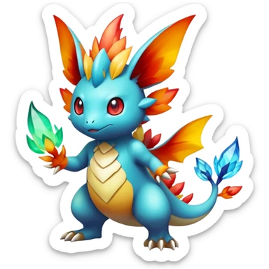 Elemental magical colorful exotic animesque Pokémon-Fakémon-creature, (full body) sticker