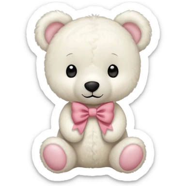 Oso de peluche blanco Adorable con un lazo  sticker