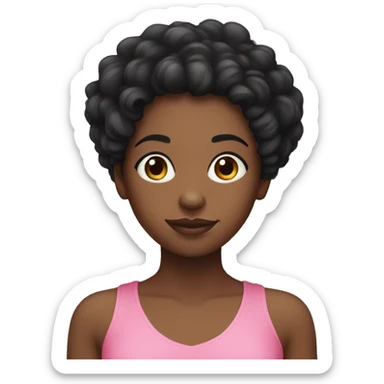 Black girl with long black curly hair wearing pink with no sleeves sticker