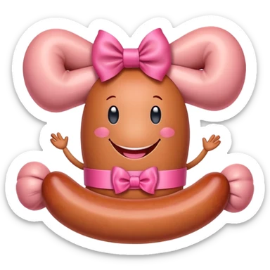 a sausage with arms, legs, face, a pink bow on the head sticker