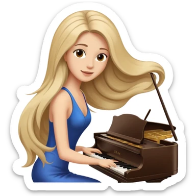 woman with very long flowing hair playing the piano sticker