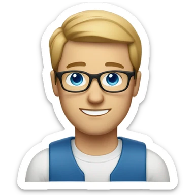  White guy with blue eyes square glasses and straight light brown  and laptop  sticker