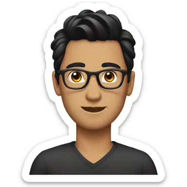 a guy with dark hair with high bun with glasses sticker