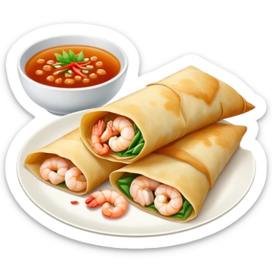 Bánh Xèo Cinematic Realistic Bánh Xèo Dish Emoji, depicted as a crispy, folded crepe filled with shrimp and pork, rendered with dynamic textures and vibrant, appetizing lighting. sticker