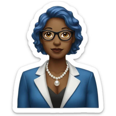 blue blazer, black woman, glasses, pearl necklace sticker