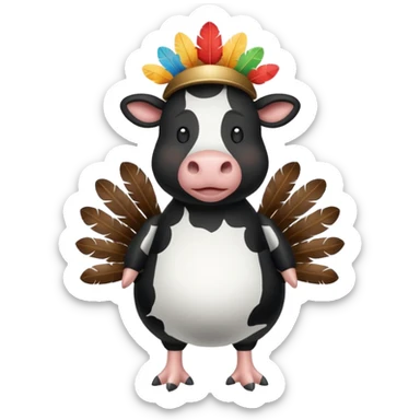 A black and white cow in a turkey costume sticker