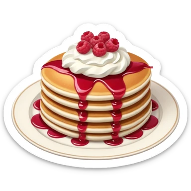Raspberry and whip cream pancakes on plate  sticker