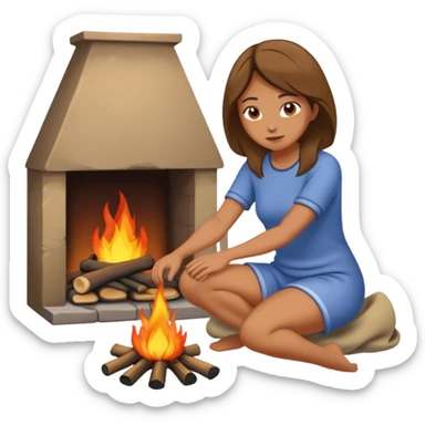 kneeling woman drying clothes in front of the fire sticker