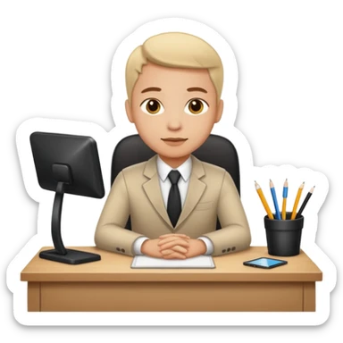 employee sitting at a desk sticker