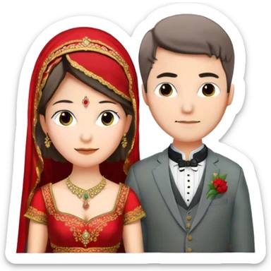 A BRIDE WITH RED LEHANGA AND GROOM WITH GREENISH GRAY SUIT 3 PIECES sticker