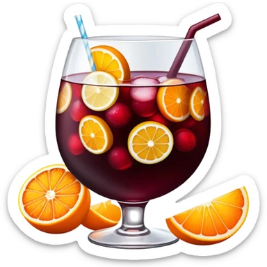sangria drink with lots of visible ice cubes, wine, fruit slices, extremely cold sticker