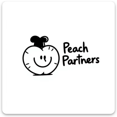 hand-drawn doodle of a playful peach with handwritten text 'Peach Partners' sticker