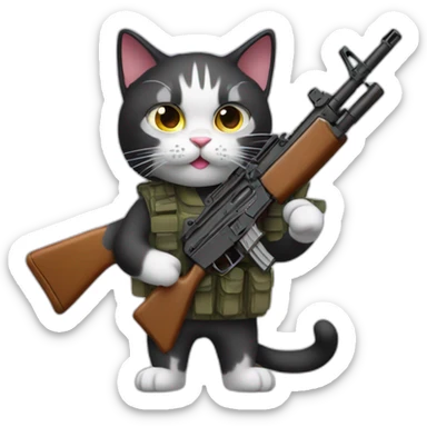 A cat with a AK-47 sticker