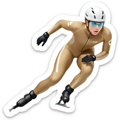 An icon showing a grand arena, snow-covered mountains in the distance, and a crisp blue sky. professional speed skater leaning into a turn on a polished ice track, dressed in a sleek suit and helmet. Transparent background highlights speed and precision. sticker