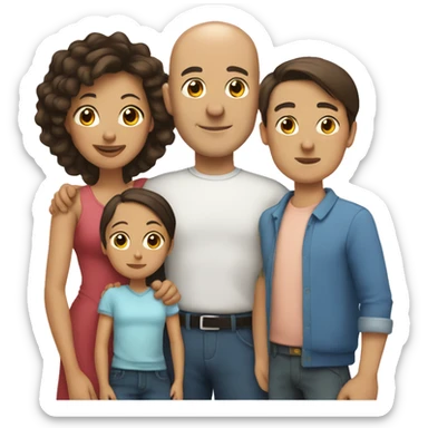 Family with bald father, brunette mother, young girl, young boy and small dog sticker