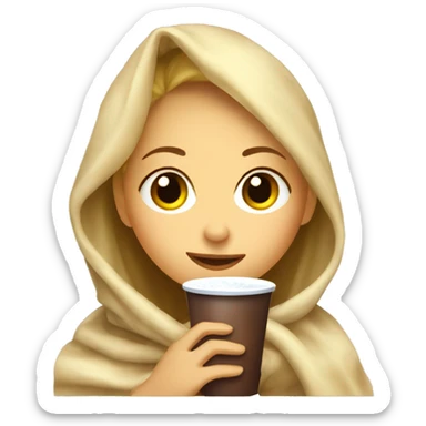 Blond girl wrapped in blanket drinking coco sticker