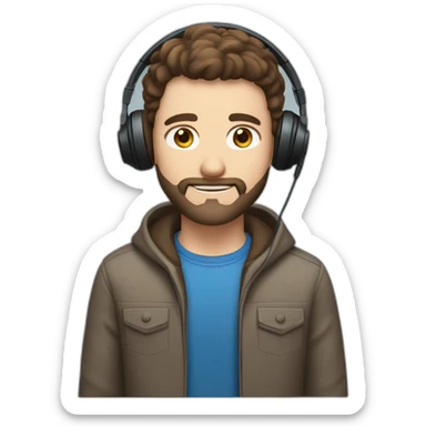 man with  brown hair blue eyes  and a small beard with headphone sticker
