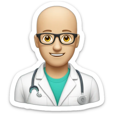 physiotherapist bald glasses and beatd sticker