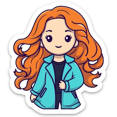 Stylish girl with long flowing wavy hair in fashionable outfit sticker